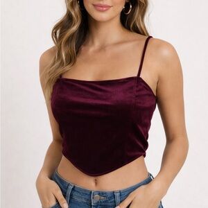 Mixed Threads Velvet Crop Top Medium | Open Back Pearl Detail | Y2K Party Top